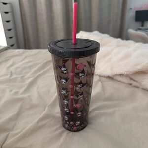 Kuromi Black Tumbler with Pink Straw